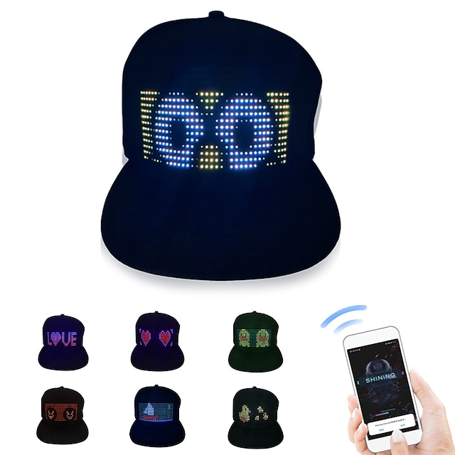  Programmable Creative RGB LED Hat Bluetooth Shining Caps Mobile APP Control Editing Words Hip Hop Electronic Prop For Halloween