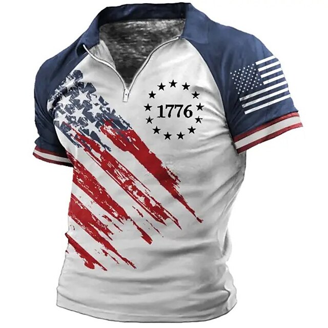 Men's Graphic Prints American Flag Veterans Patriotic Polo Shirts Zip Polo Golf Shirt Short Sleeves Shirt Turndown Outdoor Street Black Wine Blue Brown Zipper Print Clothing Apparel Fashion Designer 5