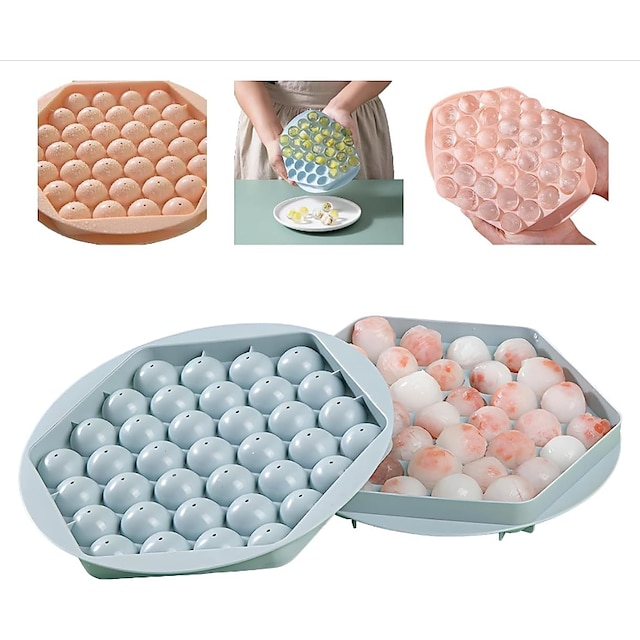  Creative Home Ice Maker-Homemade, Silicone & Flexible 33-Ice Cube Trays Grids Ice Cube Tray with Lid Party Bar