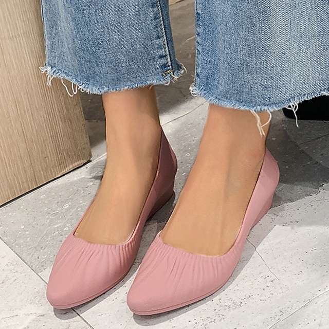  Marineblå damesko med spiss tå og kilehæl, lette slip-on-sko for daglig bruk på jobb, pendling og kontor