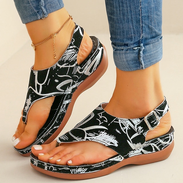  Women's Wedge Sandals Plus Size Comfort Shoes Summer Open Toe Fashion Casual Minimalism Patent Buckle White Black Sandals