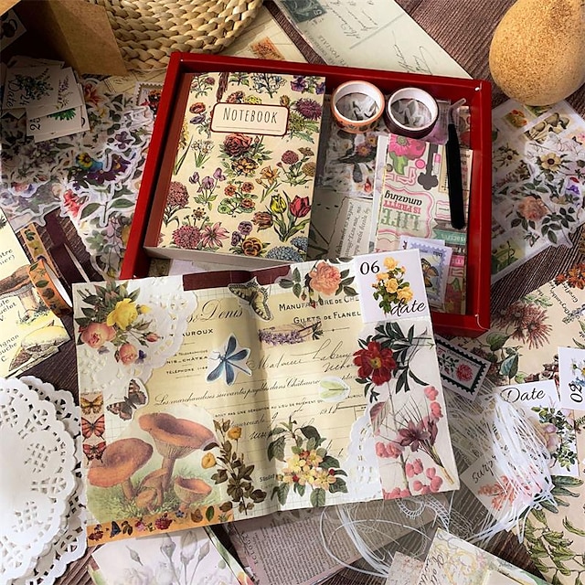  256 buc / set carte de autocolante cu plante retro creativ ins stil mana cont material hartie autocolante decorative