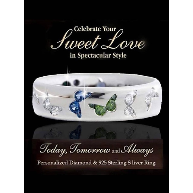  anello a farfalla con strass per donne ragazze adolescenti, elegante anello di fidanzamento con zirconi cubici placcato argento, regalo di gioielli di compleanno anniversario (blu, 6)