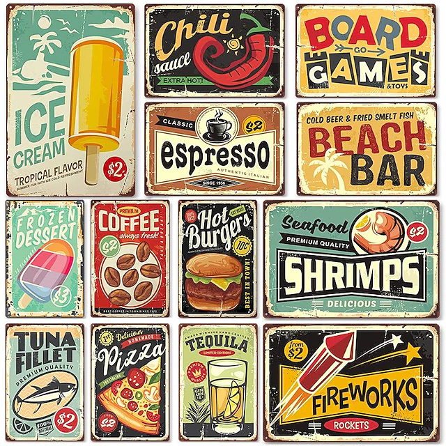 1pc Food Metal Tin Sign Summer Beach Tin Sign Vintage Beach Signs Wall Decor, Painting Wall Hanging For Beer Bar Decor Home Decor Restaurant Wall Art Metal Tin Sign 20x30cm/8''x12'' 51