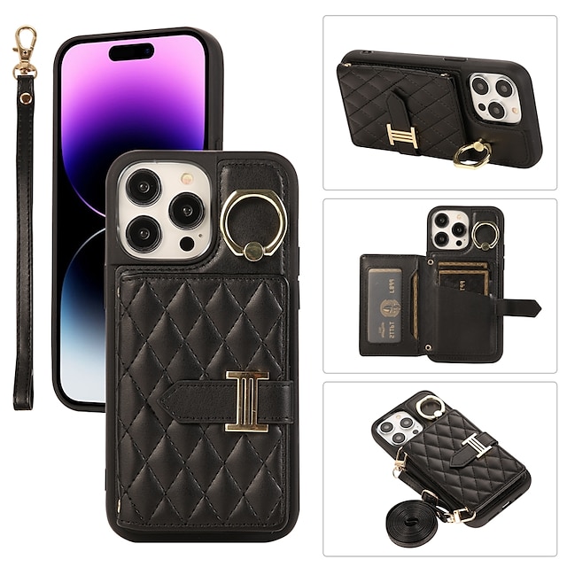  Phone Case For iPhone 15 Pro Max Plus iPhone 14 13 12 11 Pro Max X XR XS 8 7 Plus Wallet Case Ring Holder with Lanyard with Wrist Strap Solid Color TPU PU Leather