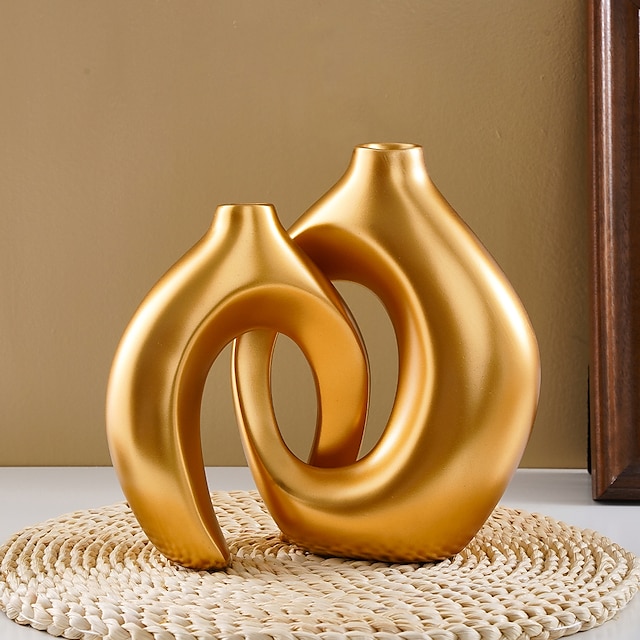  zlatá párová váza moderní jednoduchý liniový design pryskyřicový materiál dekorativní váza lze křížově skládat nebo oddělovat pro dekoraci vhodná na domácí párty svatební a jiné dekorace dárky 2ks