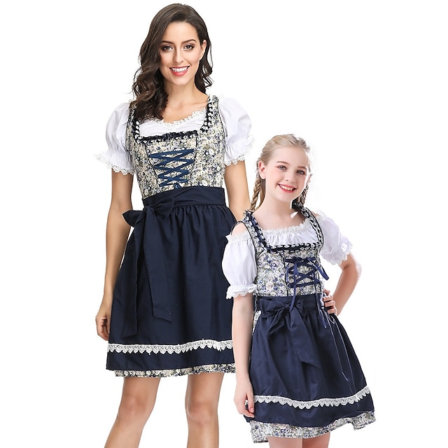  Halloween Carnevale Birra Oktoberfest Costume Vestiti Dirndl Trachtenkleader bavarese domestica Tedesco Monaco Abito in costume tradizionale Prati Per donna Da ragazza Panno in stile tradizionale