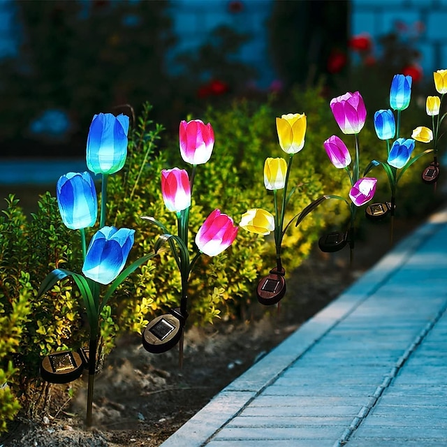  2 stks solar tuin bloem lichten ip65 waterdichte outdoor gazon verlichting voor tuin achtertuin terras pad landschap decoratie