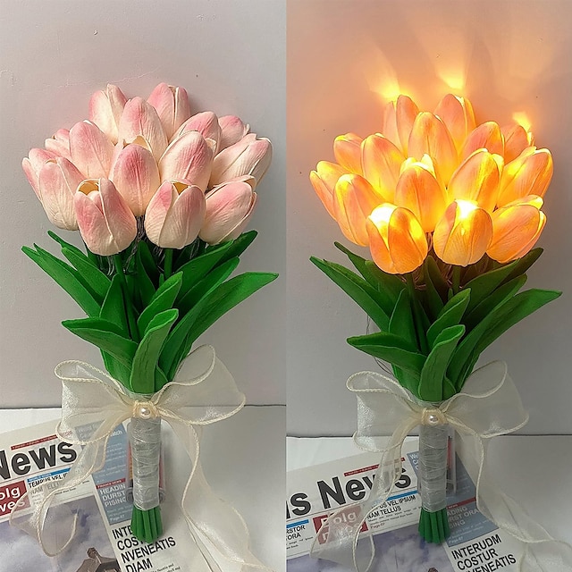  10/15 piezas de flores de tulipán blancas artificiales con luz led toque real ramo de tulipanes lámpara de flores decoraciones de flores de navidad con batería idea de regalo casa de vacaciones cocina