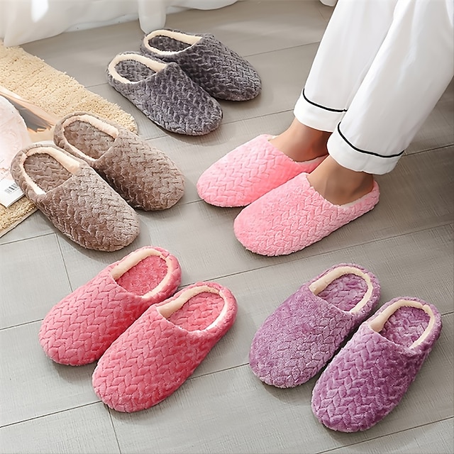  Women's Slippers Fuzzy Slippers Fluffy Slippers House Slippers Warm Slippers Home Daily Solid Color Winter Flat Heel Round Toe Casual Comfort Minimalism Satin Loafer Dark Pink Purple Coffee