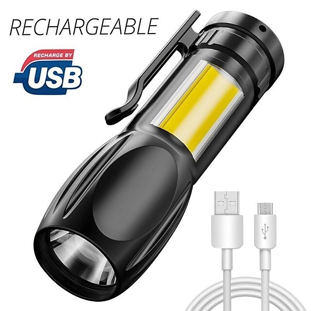  مصباح يدوي USB قابل لإعادة الشحن من الكوز LED عالي الطاقة طويل المدى بجيب صغير محمول في الهواء الطلق ضوء الطوارئ مع مشبك قلم