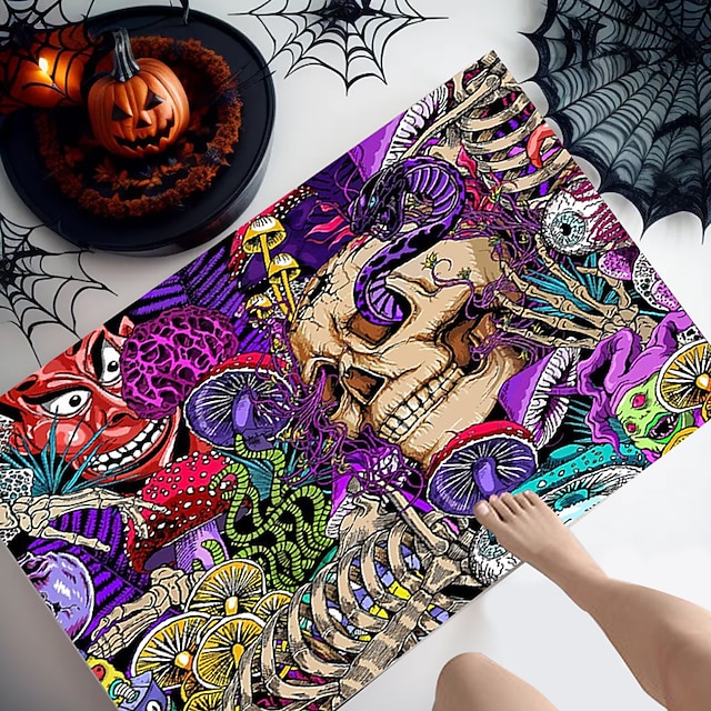  Tapis de bain antidérapants Halloween Horreur en mousse éponge pour salle de bain, tapis en flanelle douce et durable, tapis d'impression 3D brillant, tapis de dédouanement pour salle de lavage et