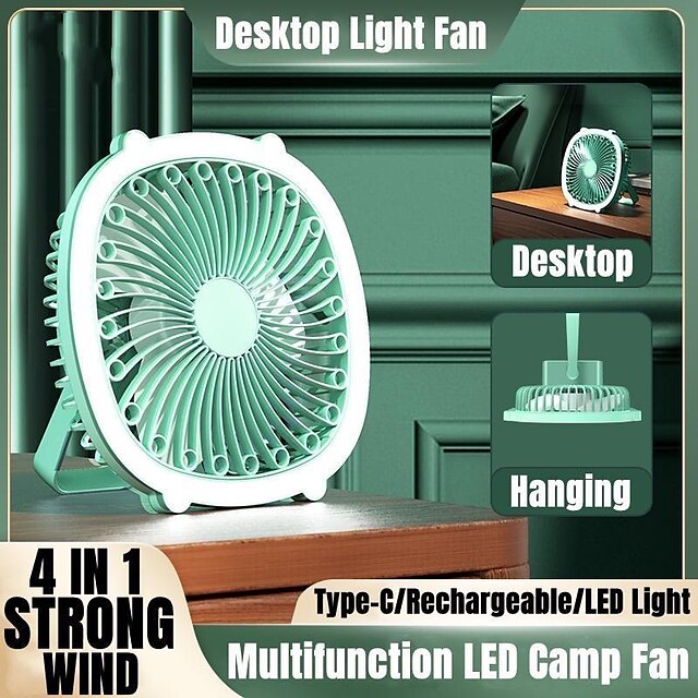  usb ladevifte multifunksjon skrivebordsvifte med led lys oppladbar vifte campingvifte takvifte elektrisk vifte bærbar vifte