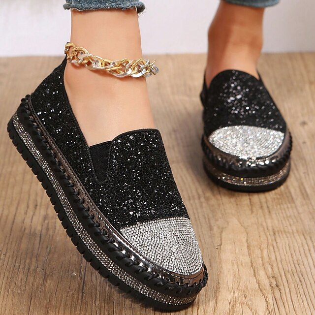 Women's Glitter Slip-On Loafers – Sparkly Rhinestone Embellished ...