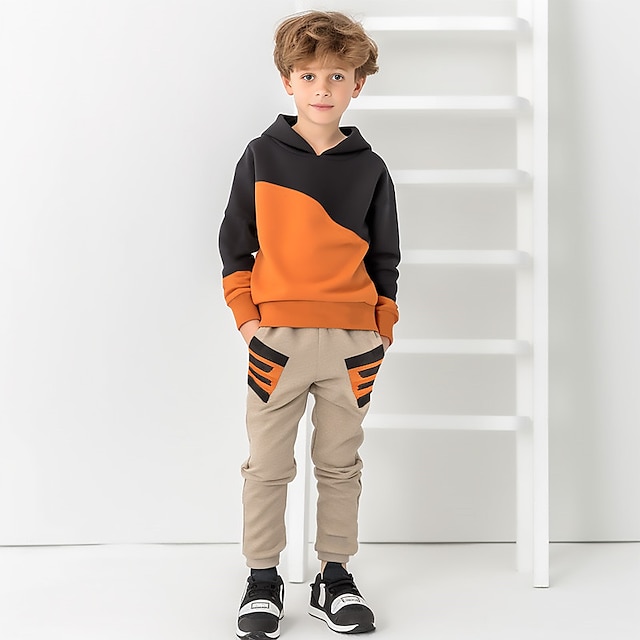  Băieți 3D Grafic Geometric Bloc Culoare Hanorace și Pantaloni Set hanorace Set de îmbrăcăminte Manșon Lung printare 3d Vară Toamnă Activ Modă Misto Poliester Copii 3-12 ani În aer liber Stradă Vacanță