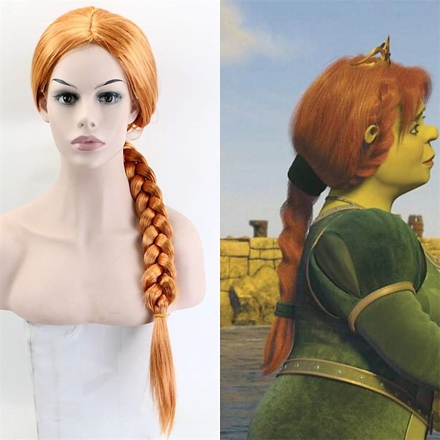  shrek kvinder prinsesse fiona paryk monster finona rollespil orange flettet hår paryk