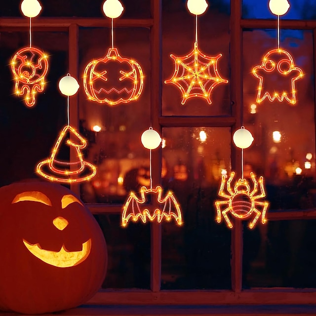 Halloween Decorations Suction Cup Lights LED Pumpkin Spider Ghost ...