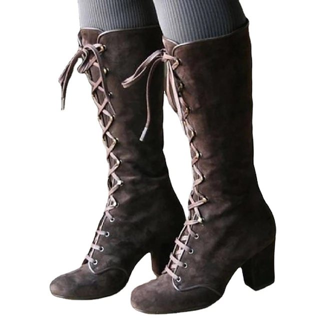 Women's Boots Plus Size Lace Up Boots Outdoor Daily Solid Color Mid ...