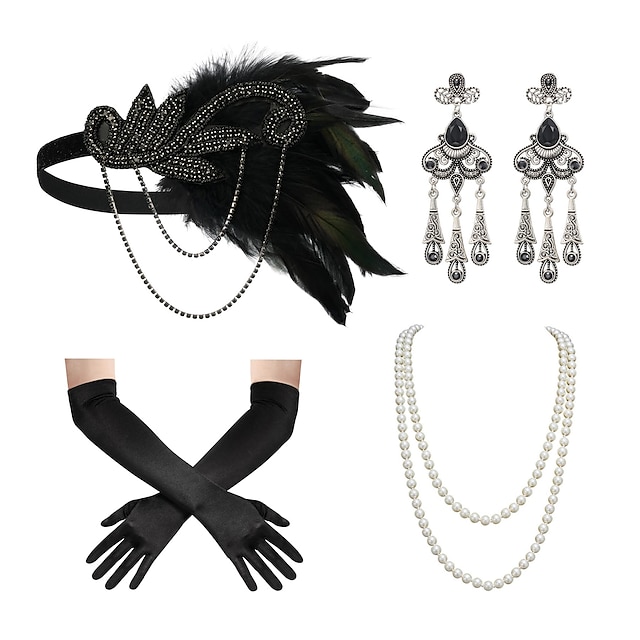 1920s Flapper Headband Feather Accessories Set For Women 4 PCS Roaring   Gzvmay1688537317047 