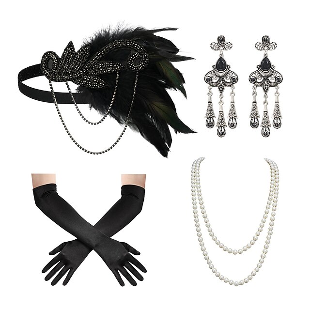 1920s Flapper Headband Feather Accessories Set for Women 4 PCS Roaring ...