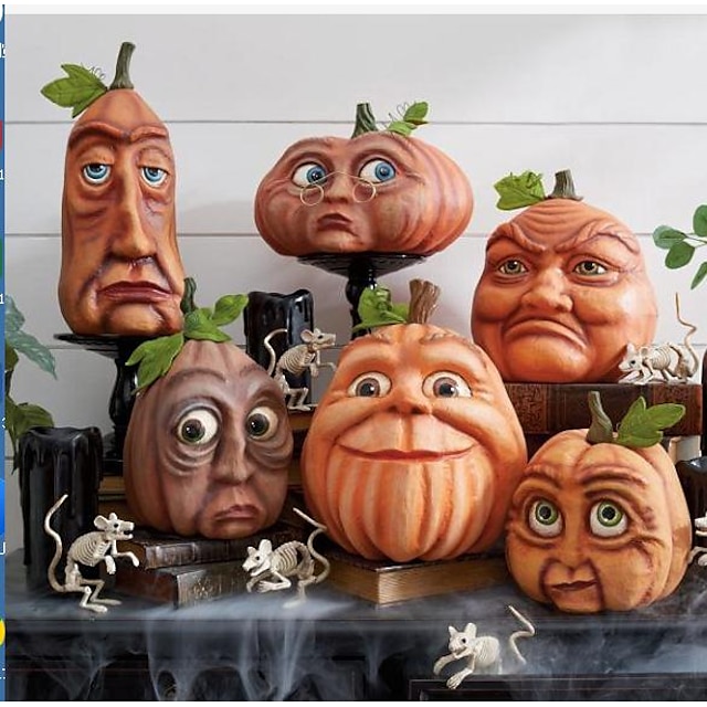  halloween gresskar dekor høstdekor uttrykksfulle gresskar figurer familie utendørs freak sett med seks kombinasjoner lokale layout rekvisitter for innendørs/utendørs fest