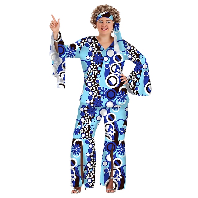  ヒッピー 1970年代 ディスコ セット ヘッドバンド ズボン シャツ ベルボトムパンツ ヒッピー ディスコ 女性用 ハロウィーン カーニバル ハロウィーン パーティー／フォーマル 上着