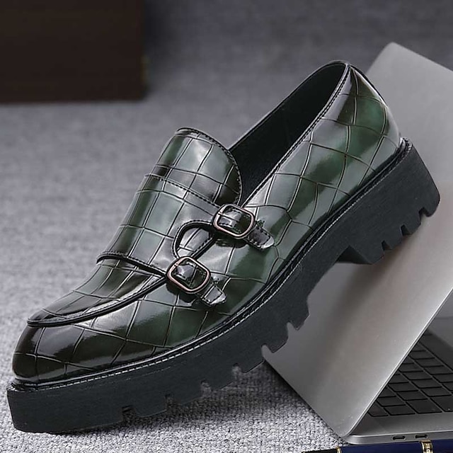  Men's Oxfords Loafers & Slip-Ons Dress Loafers Monk Shoes Lug Sole Casual British Daily Party & Evening Patent Leather Height Increasing Comfortable Loafer Black Green Spring Fall