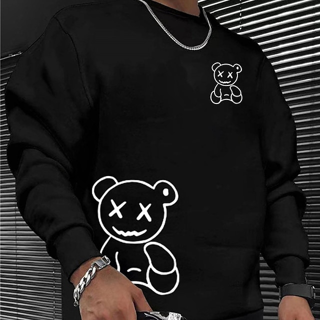  Men's Sweatshirt Pullover Black Crew Neck Bear Graphic Prints Print Daily Sports Holiday 3D Print Streetwear Designer Basic Spring &  Fall Clothing Apparel Hoodies Sweatshirts  Long Sleeve