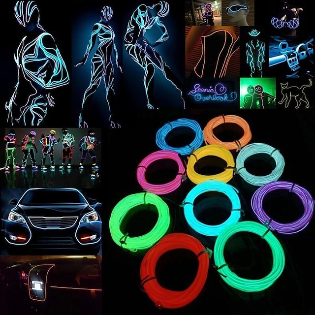  Brilho el fio cabo led neon festa de dança de natal diy trajes roupas luminosa decoração de luz do carro roupas bola rave com caixa de bateria