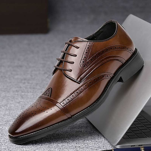  Men's Oxfords Derby Shoes Formal Shoes Brogue Dress Shoes Business Wedding Party & Evening PU Breathable Comfortable Lace-up Black Brown Spring Fall
