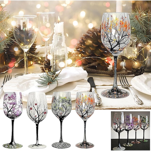  four seasons tree vinglas, perfekt för vitt vin, rött vin eller cocktails, nyhet present för födelsedagar, bröllop, alla hjärtans dag 1st