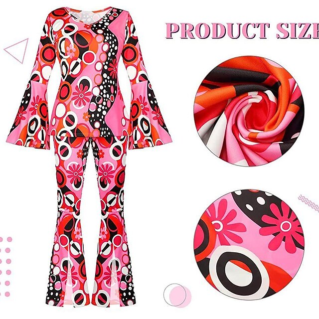 Women 1970s Hippie Retro Vintage Cosplay Costume Off-shoulder Blouse Pants Outfits Halloween Carnival Suit