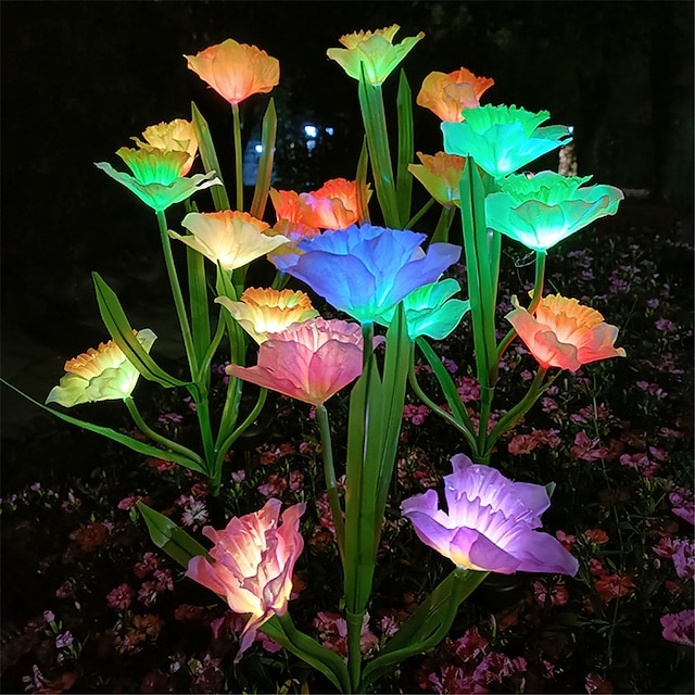  Luzes de led de narciso solar de 4 cabeças luzes de decoração de varanda de jardim ao ar livre led à prova dwaterproof água luzes noturnas de gramado imitação de luzes de planta luzes de atmosfera de