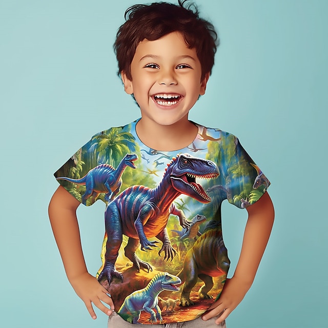  Dla chłopców 3D Graficzny Zwierzę Dinozaur Podkoszulek T-shirt Krótki rękaw Druk 3D Lato Wiosna Aktywny Sport Moda Poliester Dzieci 3-12 lat Na zewnątrz Codzienny Regularny