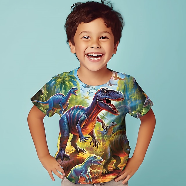  Chico 3D Graphic Animal Dinosaurio Camiseta Manga Corta Impresión 3D Verano Primavera Activo Deportes Moda Poliéster Niños 3-12 años Exterior Casual Diario Ajuste regular