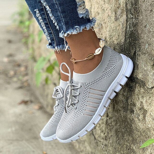 Women's Black Knit Sneakers with White Sole for Running and Casual Wear