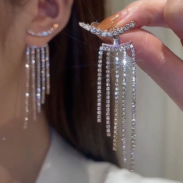  Damen Tropfen-Ohrringe Edler Schmuck Quaste Kostbar Stilvoll Luxus Ohrringe Schmuck Silber Für Hochzeit Party 1 Paar