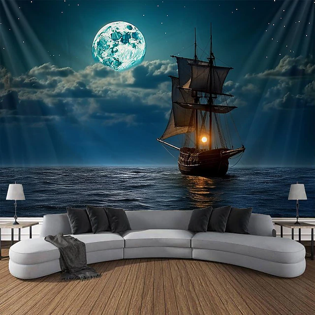 Sea Boat Hanging Tapestry Wall Art Large Tapestry Mural Decor Photograph Backdrop Blanket Curtain Home Bedroom Living Room Decoration 20