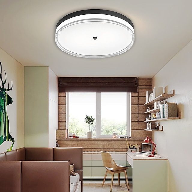 flush mount led rund taklampe 40/50cm svart ultra tynn 3 farger taklampe for soverom bad stue kjøkken 110-240v