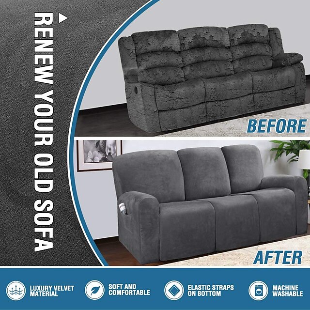 Sectional Recliner Sofa Slipcover 1 Set of 8 Pieces Microfiber Stretch