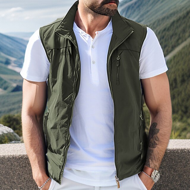  Men's Fishing Vest Hiking Vest Sleeveless Vest / Gilet Outdoor Waterproof Windproof Ultra Light (UL) Breathable Back Venting Design Chinlon Black Army Green Grey Hunting Fishing Climbing / Quick Dry
