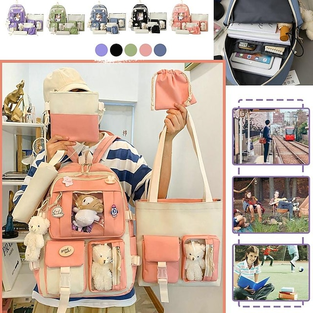  5Pcs Sets Children's School Backpack Cute Women's Bagpack Bookbag Laptop Bag for Teens Girls Students Bag