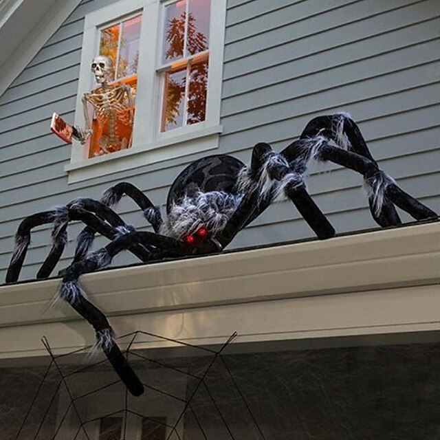  Halloween Decoration Giant Spider, Outdoor Halloween Spider Decorations, Black Soft Hairy Scary Spider Realistic Large Spider Props for Home, Yard, Party Creepy Halloween Decor