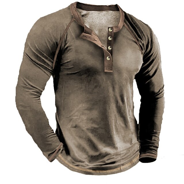 Men's Henley Shirt Long Sleeve Shirt Plain Henley Street Sports Long ...