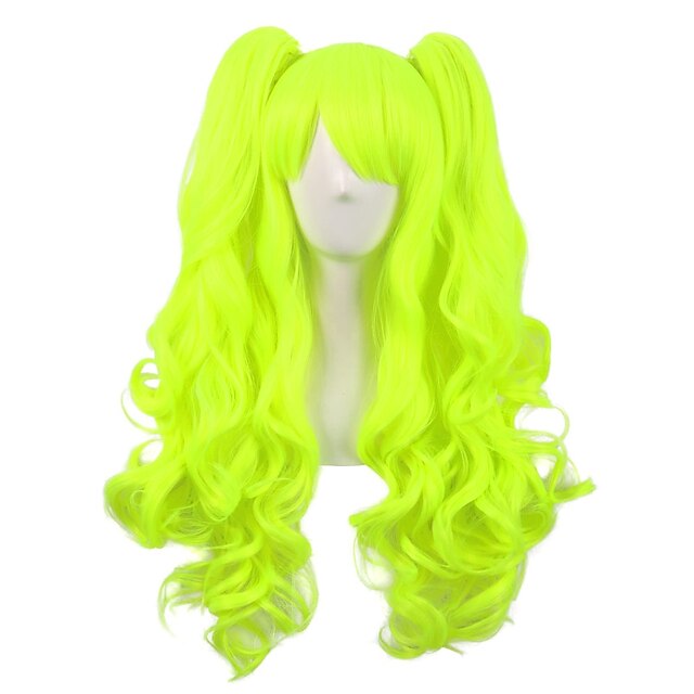  28 palců/70 cm lolita dlouhá kudrnatá spona se 2 culíky na cosplay paruce