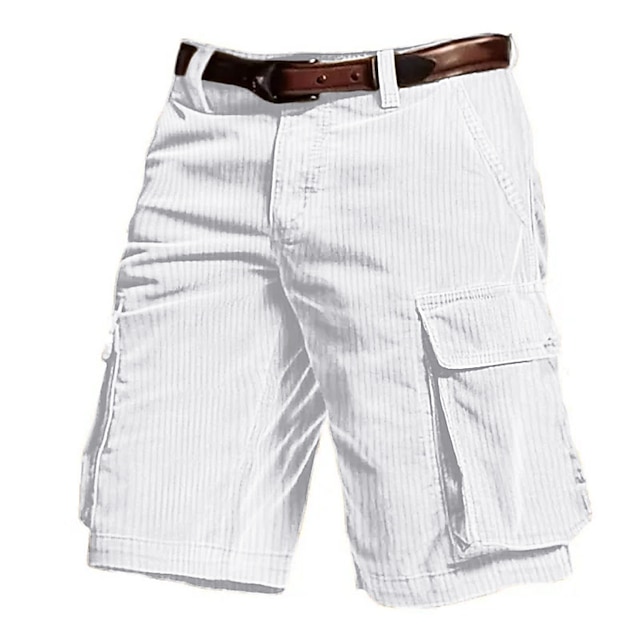  Men's Cargo Shorts Corduroy Shorts Pocket Plain Comfort Breathable Outdoor Daily Going out Fashion Casual White Blue