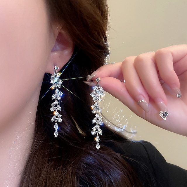  Damen Tropfen-Ohrringe Edler Schmuck Quaste Kostbar Stilvoll Luxus Ohrringe Schmuck Silber Für Hochzeit Party 1 Paar