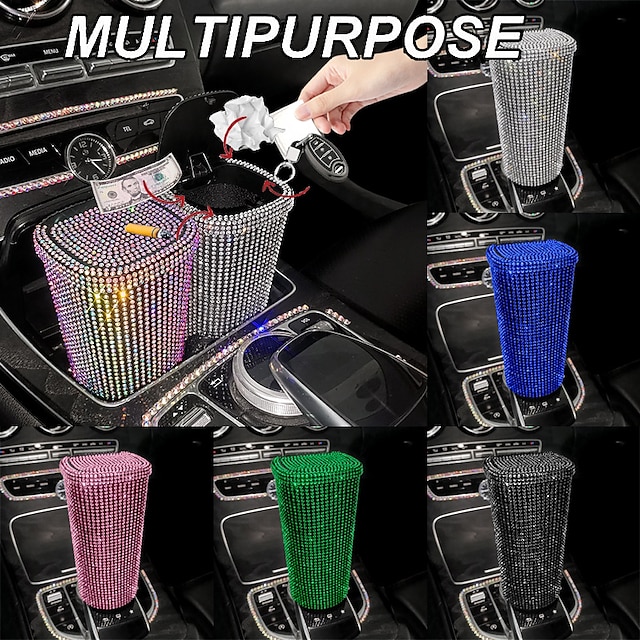  Bling Car Trash Can Car Accessories,Multifunctional Car Organizer Storage Holder Bag,Push-Button Pop Up Open Design Storage Can For Cars, Home