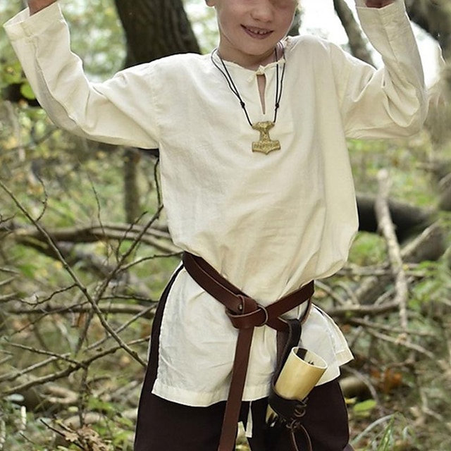  Kostymer i middelalderstil Renessanse 17. århundre Bluse / Skjorte Tunika Pirat kriger Viking Vikinger Ranger Gutt Ensfarget Halloween Maskerade Renessansemesse LARP Trøye