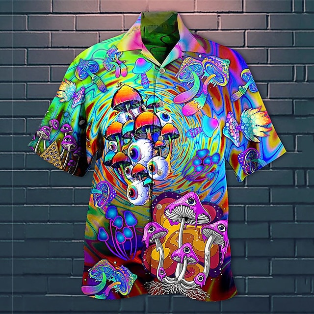  Per uomo Camicia Camicia hawaiana Stampe astratte Hippie Funghetto Collo ripiegabile Nero Nero - viola Rosso Viola Verde Informale Hawaiano Maniche corte Stampa Bottone giù Abbigliamento Tropicale